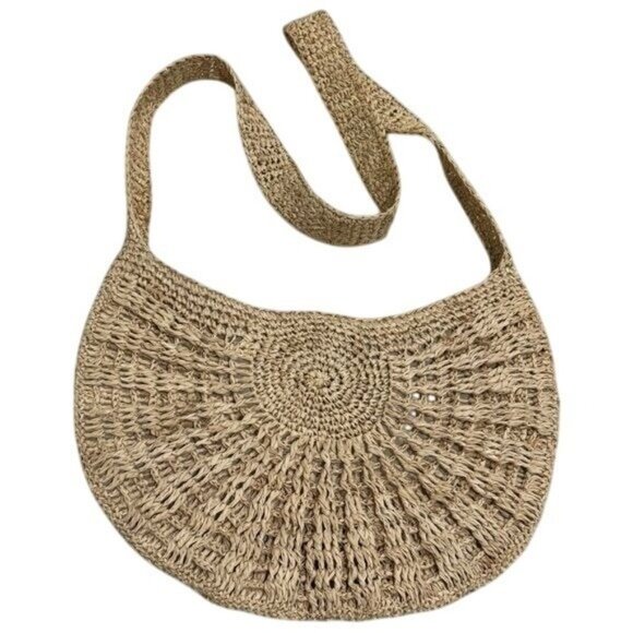 Ale by Alessandra Rafia Straw Medium Size Purse Long Strap Coastal Boho Resort - Picture 2 of 9